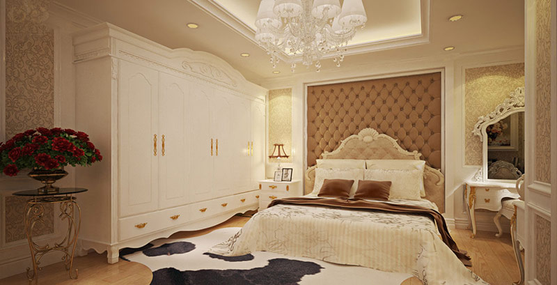 Phòng ngủ trong phong cách cổ điển được thiết kế tinh tế và ấm cúng.